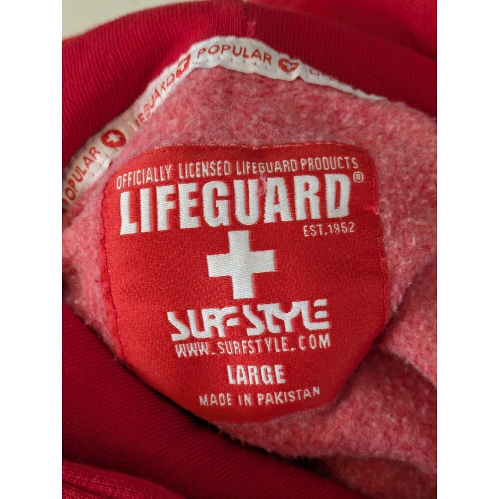 Red Lifeguard Hoodie Surf Style Ft Walton Beach Florida Sweatshirt Size L - Picture 7 of 8